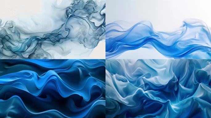 蓝色漂浮丝绸布料广告背景（1）