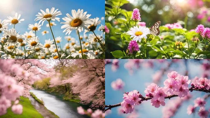 【合集】春分春天花朵鲜花桃花蝴蝶小鸟