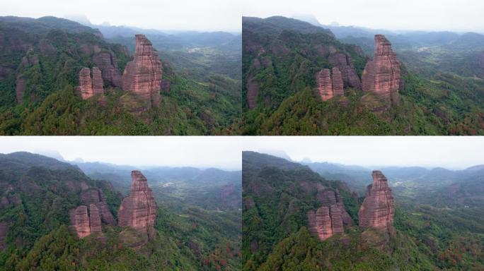 韶关丹霞山地质奇观红色的石头丹霞地貌航拍