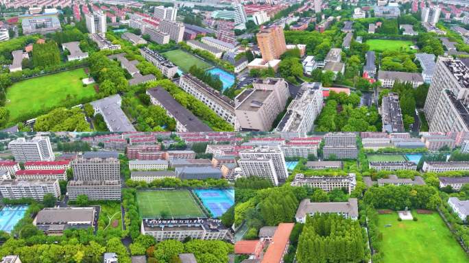 上海市华东理工大学徐汇校区航拍校园风景风