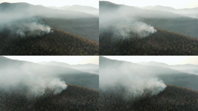 航拍污染山地和热带森林野火灾害