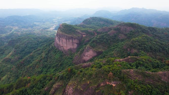 韶关丹霞山地质奇观红色的石头丹霞地貌航拍