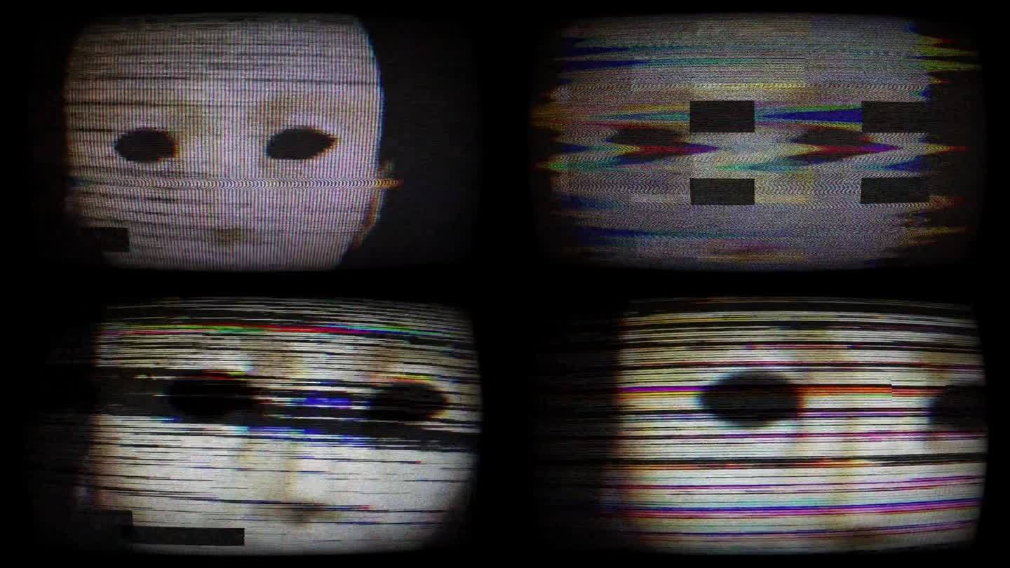 恐怖面具在电视屏幕上的故障效果