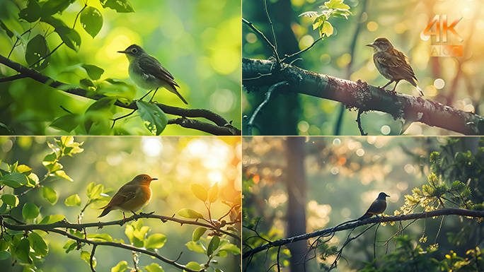森林鸟儿在歌唱 鸟语花香的春天生机勃勃
