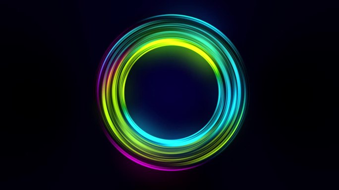 抽象彩色发光圆动画4K。
