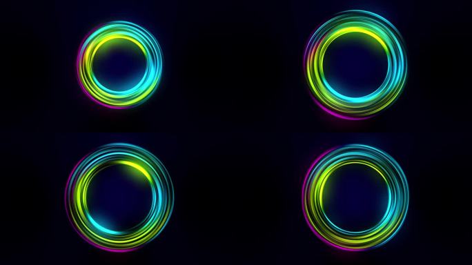 抽象彩色发光圆动画4K。