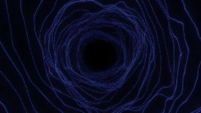 音频波圆帧。摘要霓虹灯粒子音频波形在黑色背景。音频频谱舞蹈，声波设计。80年代赛博朋克风格的VJ均衡