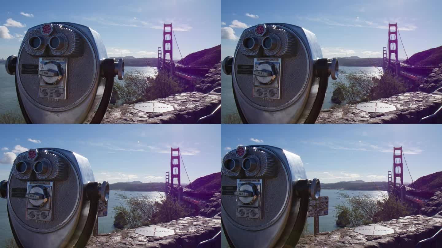 美国加州金门大桥投币双筒望远镜。-广角镜头