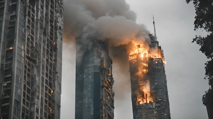 城市高楼大厦失火