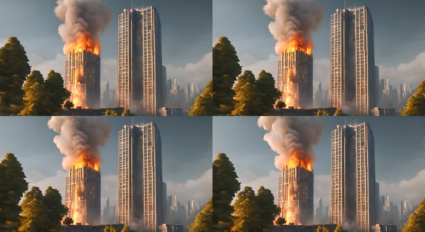 城市高楼大厦失火