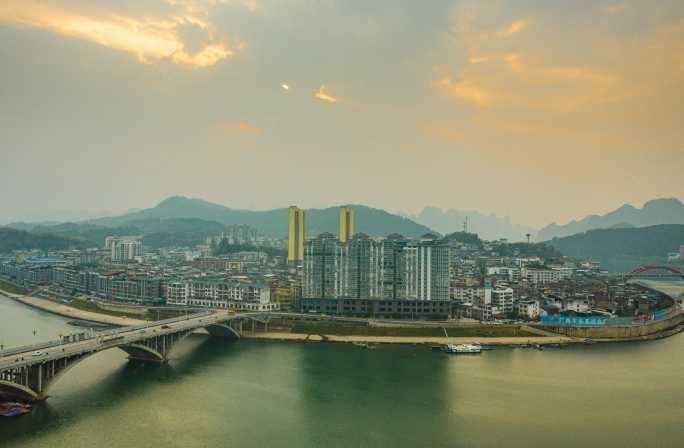 广西平乐风景城市宣传航拍延时大气景色片头