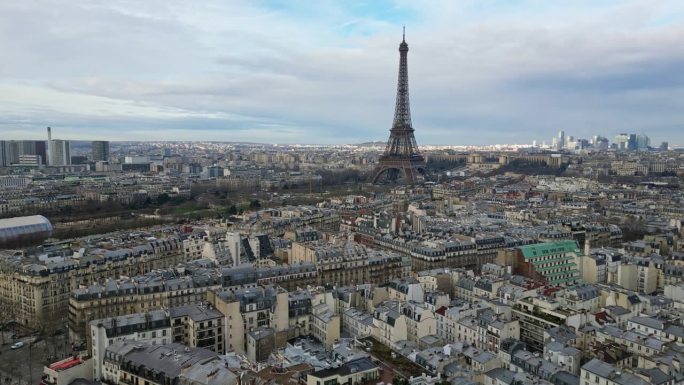法国巴黎的战神广场和埃菲尔铁塔。航拍远景和城市景观