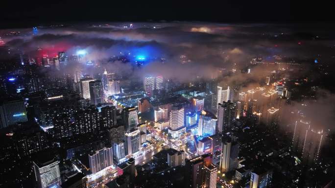 福州市区城市夜景平流雾4
