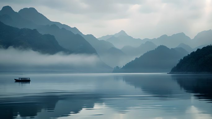 水墨风山水画东方风景