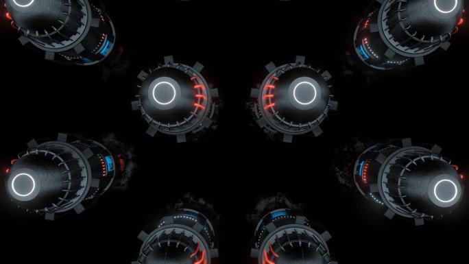 三维抽象动画“暗射线”VJ循环金属柱背景与霓虹蓝红光