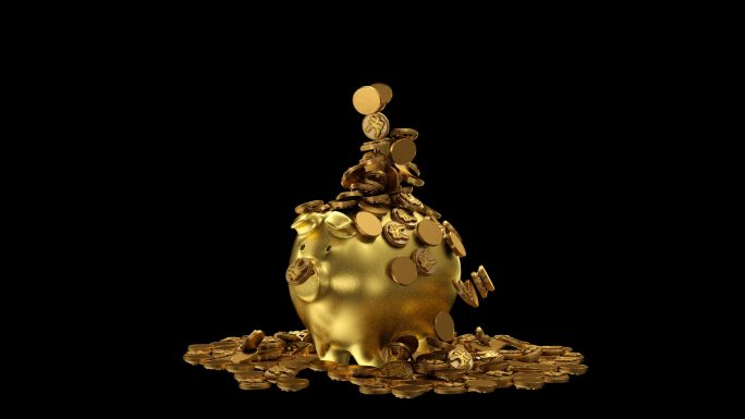 黄金色猪猪存钱罐喷出金币透明素材
