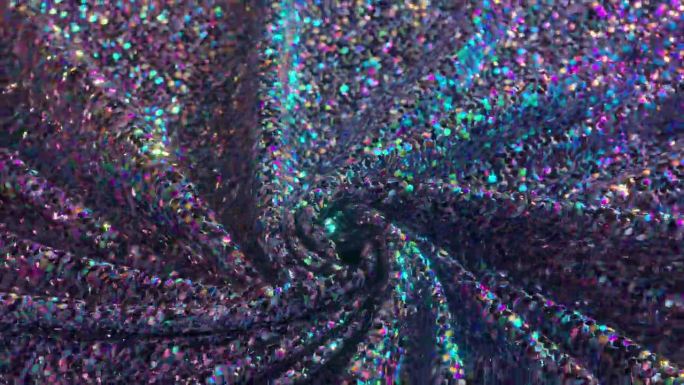 闪闪发光的3D漩涡亮片织物放射出光谱的颜色。3 d动画。