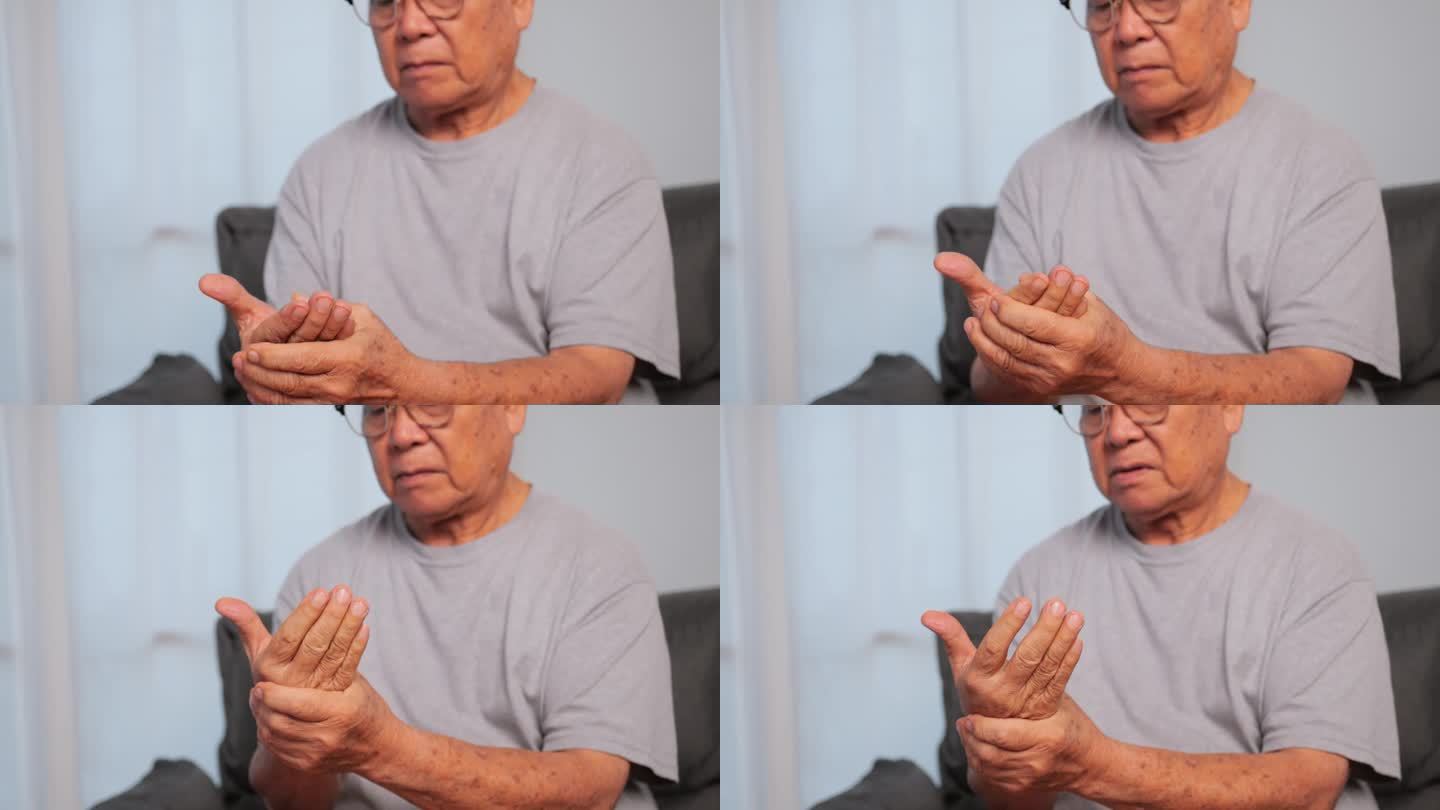 一位上了年纪的亚洲男子的手有刺痛感和麻木感，这导致了脚气病。