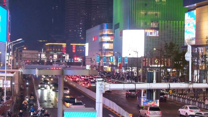 长沙黄兴广场五一广场夜晚夜景车流人流游客