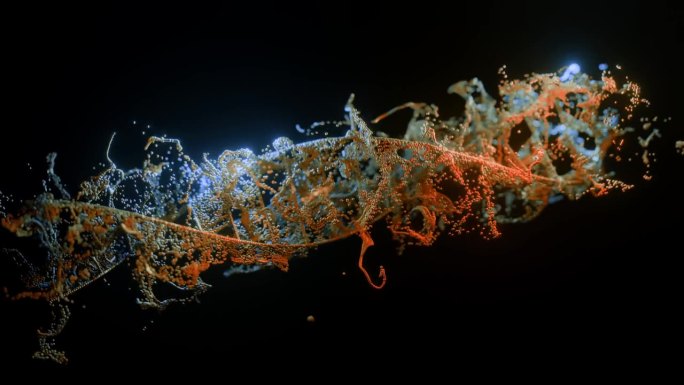 在黑色背景上抽象DNA。蓝色和橙色的DNA分子。染色体中的DNA分子。科学,生物学。科学动画的遗传信