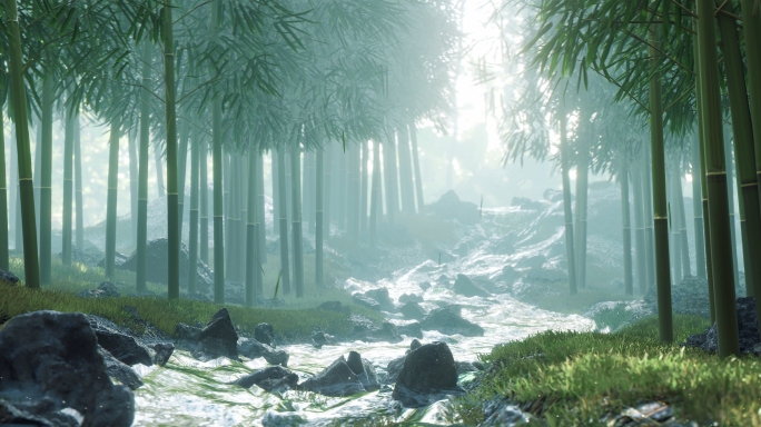 竹林与溪水宽屏投影