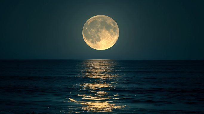 夜晚月亮海面倒影