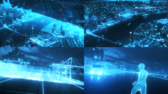 高科技全息码头港口俯瞰穿梭C4D模板