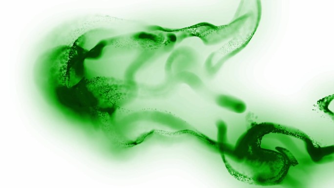 绿墨或其他液体云在白色表面扩散和上升。动态图形动画