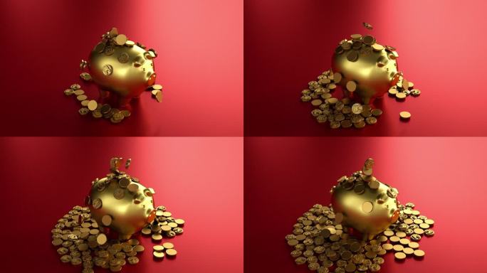黄金色猪猪存钱罐喷出金币