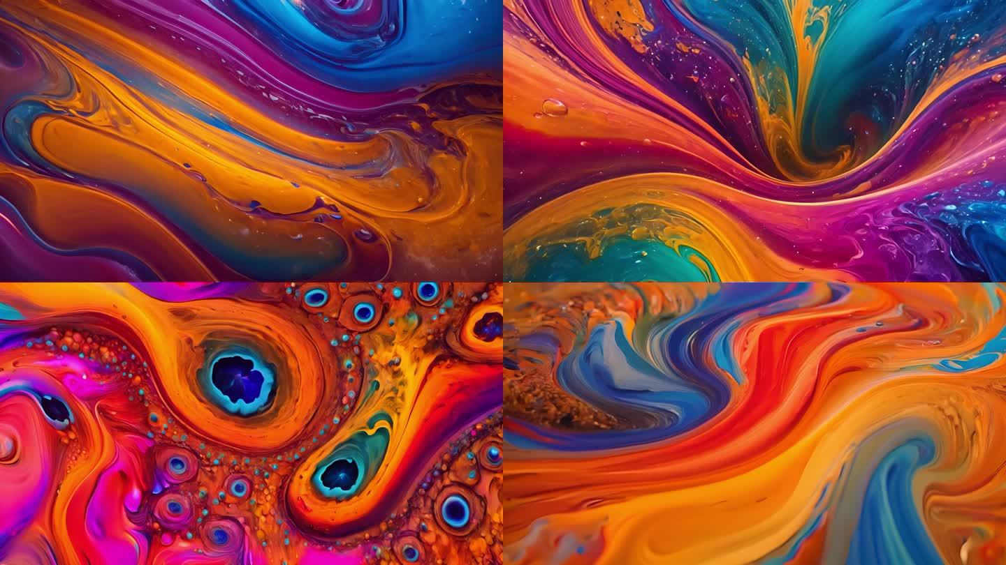 流动的颜料油漆飞舞流动的液体色彩油漆慢镜