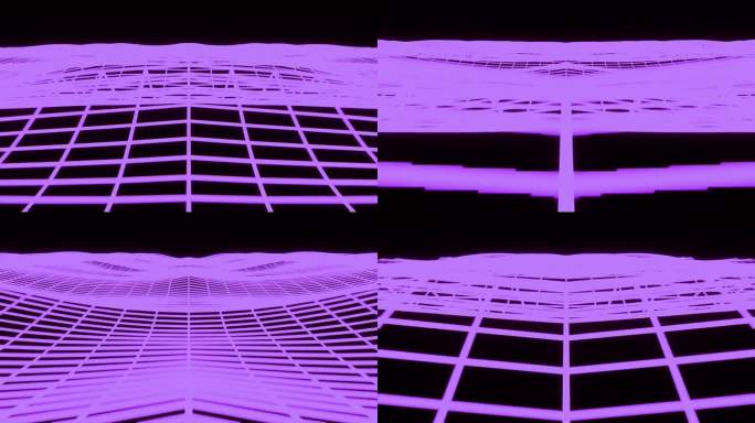 合成波紫色线框网黑色背景未来主义背景3d插图渲染无缝循环。4 k决议。网格