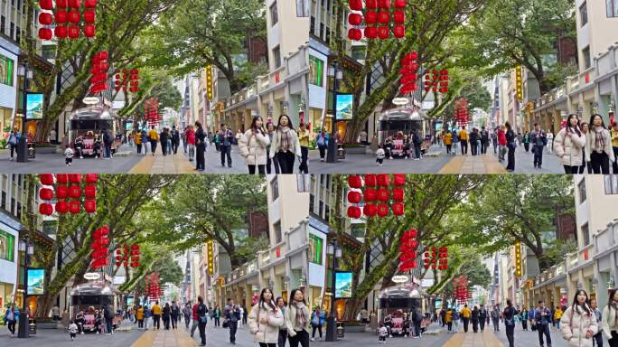 4K实拍，羊城广州北京路步行街逛街的市民
