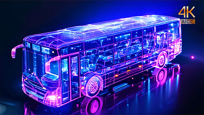 科技感绿色新能源大巴车 低碳环保公交车