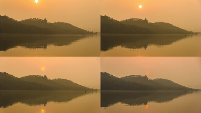 4K武汉东湖楚天台悬日日落夕阳倒影延时