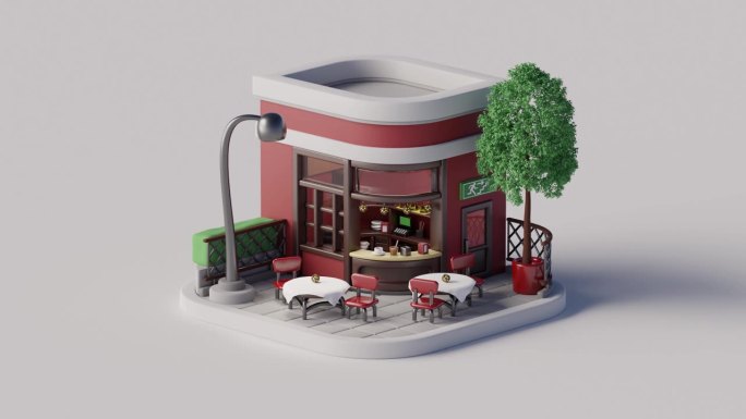 三维等距咖啡馆循环动画