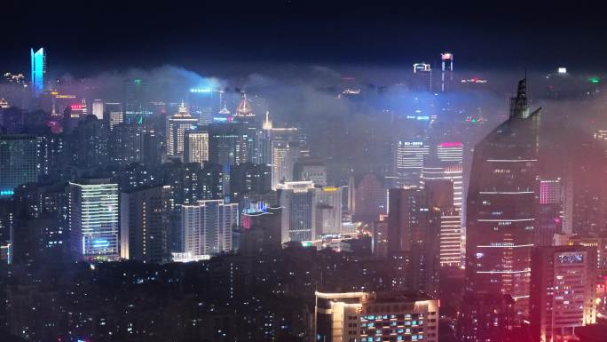 城市震撼夜景平流雾（福州）