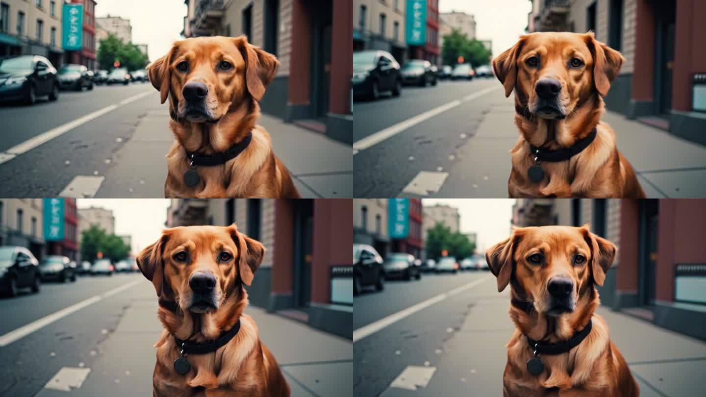 大黄狗动物注视前方街道上