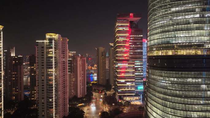 上海夜景航拍陆家嘴金砖大厦中国太平金融大