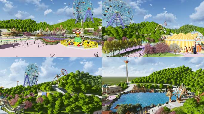 公园游乐场三维动画渲染效果视频