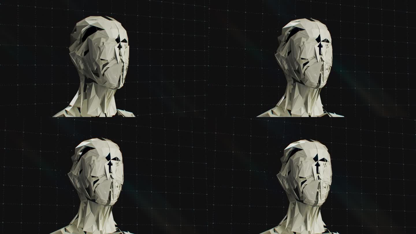 无脸实体肖像-人工智能人脸数字技术人脑主机人物虚构3D动画渲染