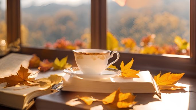 秋阳下的慢生活：窗边枫叶与咖啡的温馨时光