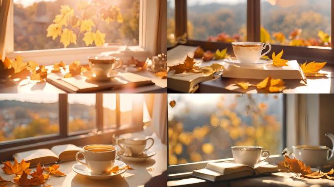 秋阳下的慢生活：窗边枫叶与咖啡的温馨时光