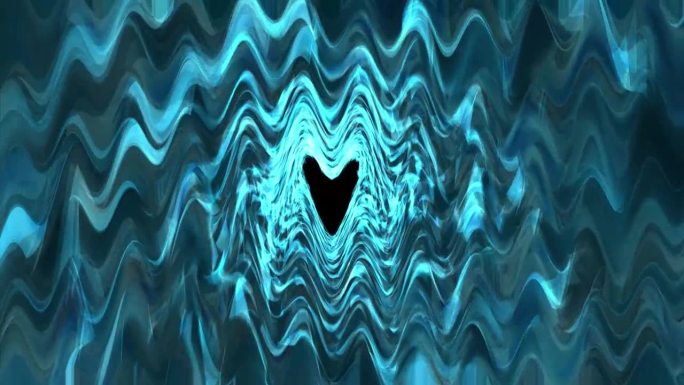波状青瓷三维光波形成心形，黑色背景，抽象。