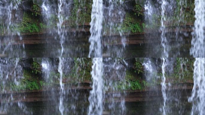 瀑布流水水流石壁青苔