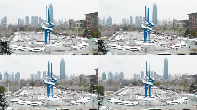 济南泉城广场雪景航拍唯美白色
