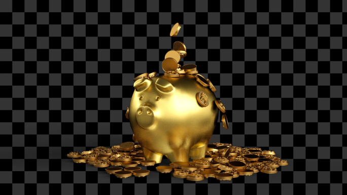 黄金色猪猪存钱罐喷出金币透明素材