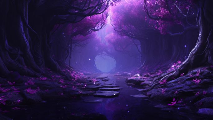 4K紫色魔幻迷雾森林树林
