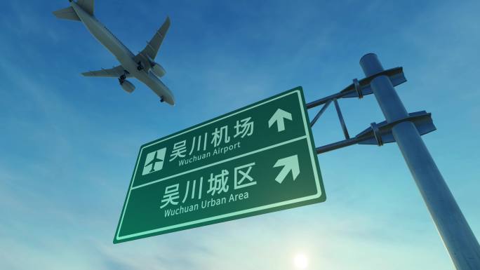 4K 吴川机场路牌上空的飞机