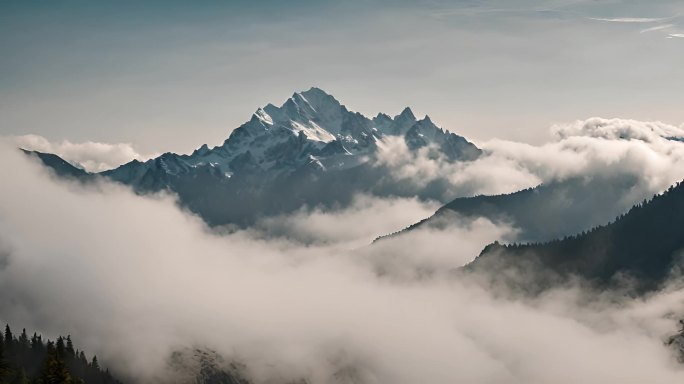 雪山云雾航拍高山山峰震撼延时山脉