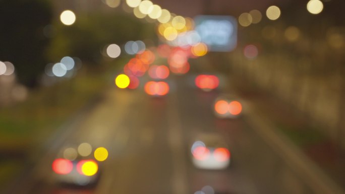 城市生活交通街道夜景散焦选择对焦光晕空镜